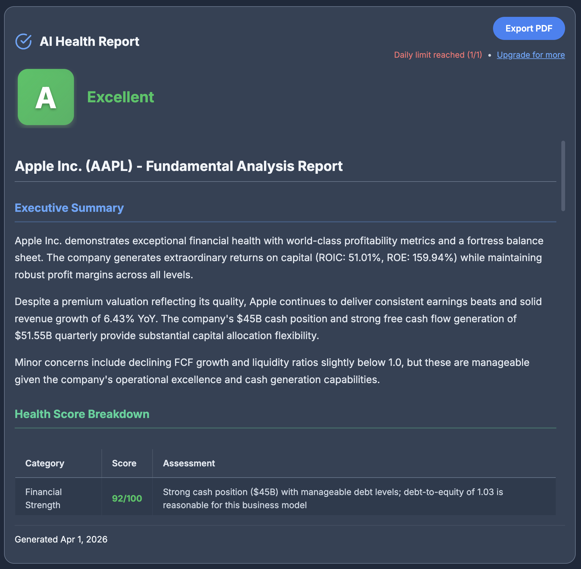 AI Stock Health Reports screenshot