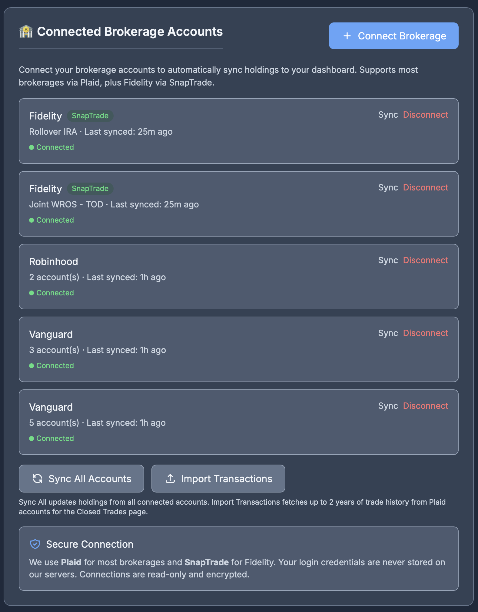 Brokerage Sync screenshot