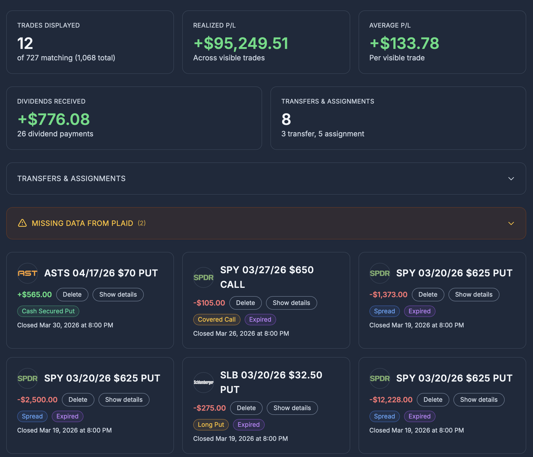 Closed Trades screenshot