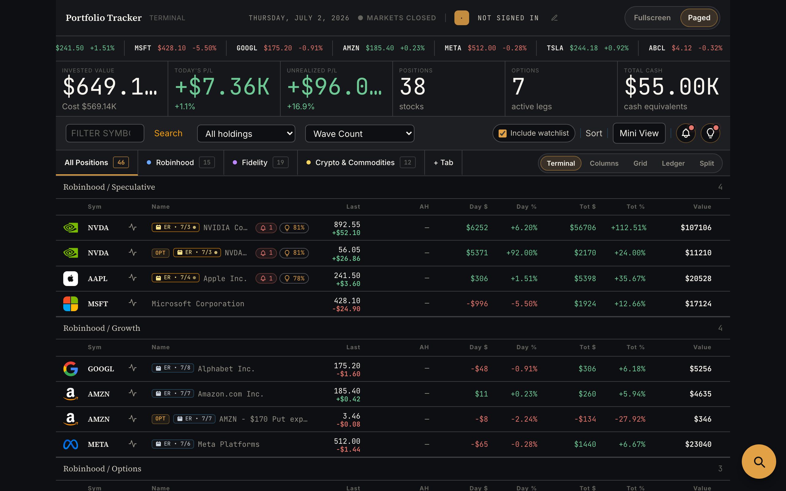 dashboard — Position Tracker
