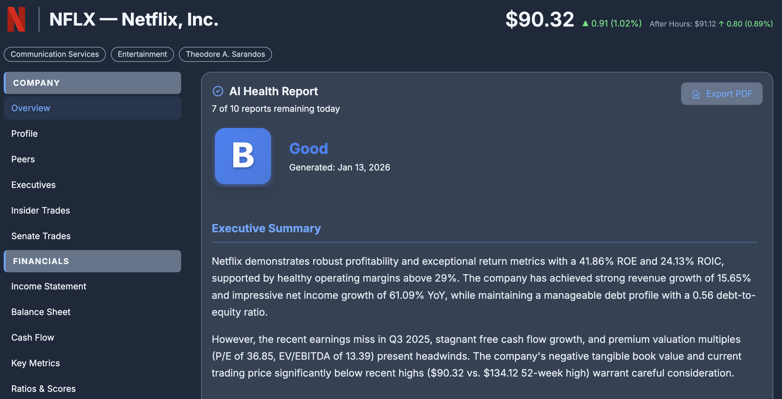 AI Stock Health Reports screenshot