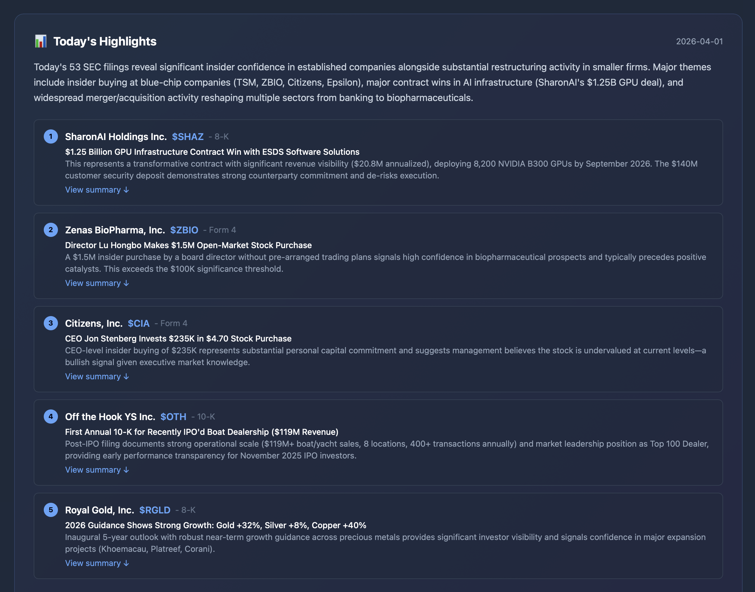 SEC Filings Intelligence screenshot