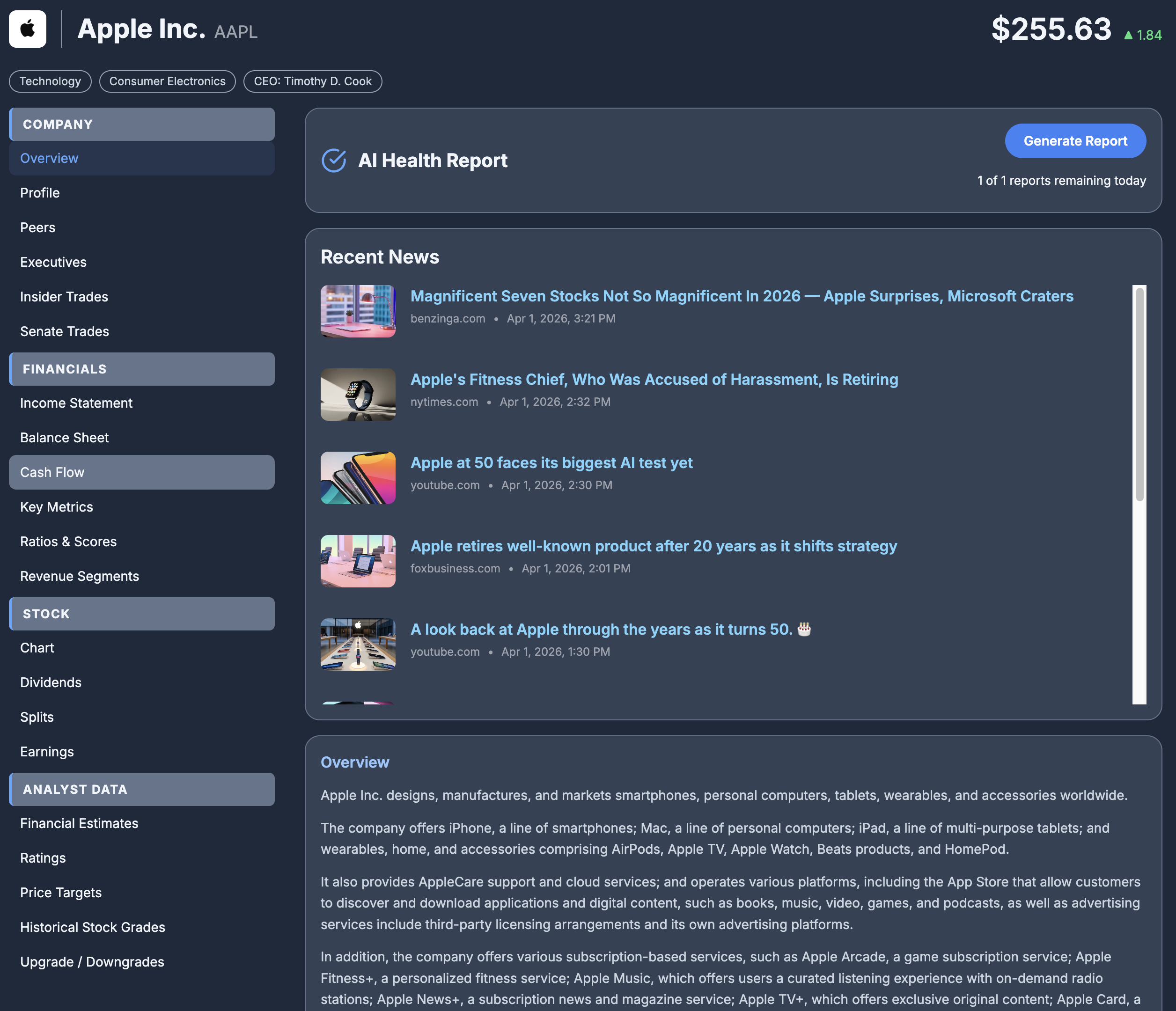 Stock Deep-Dive Research screenshot