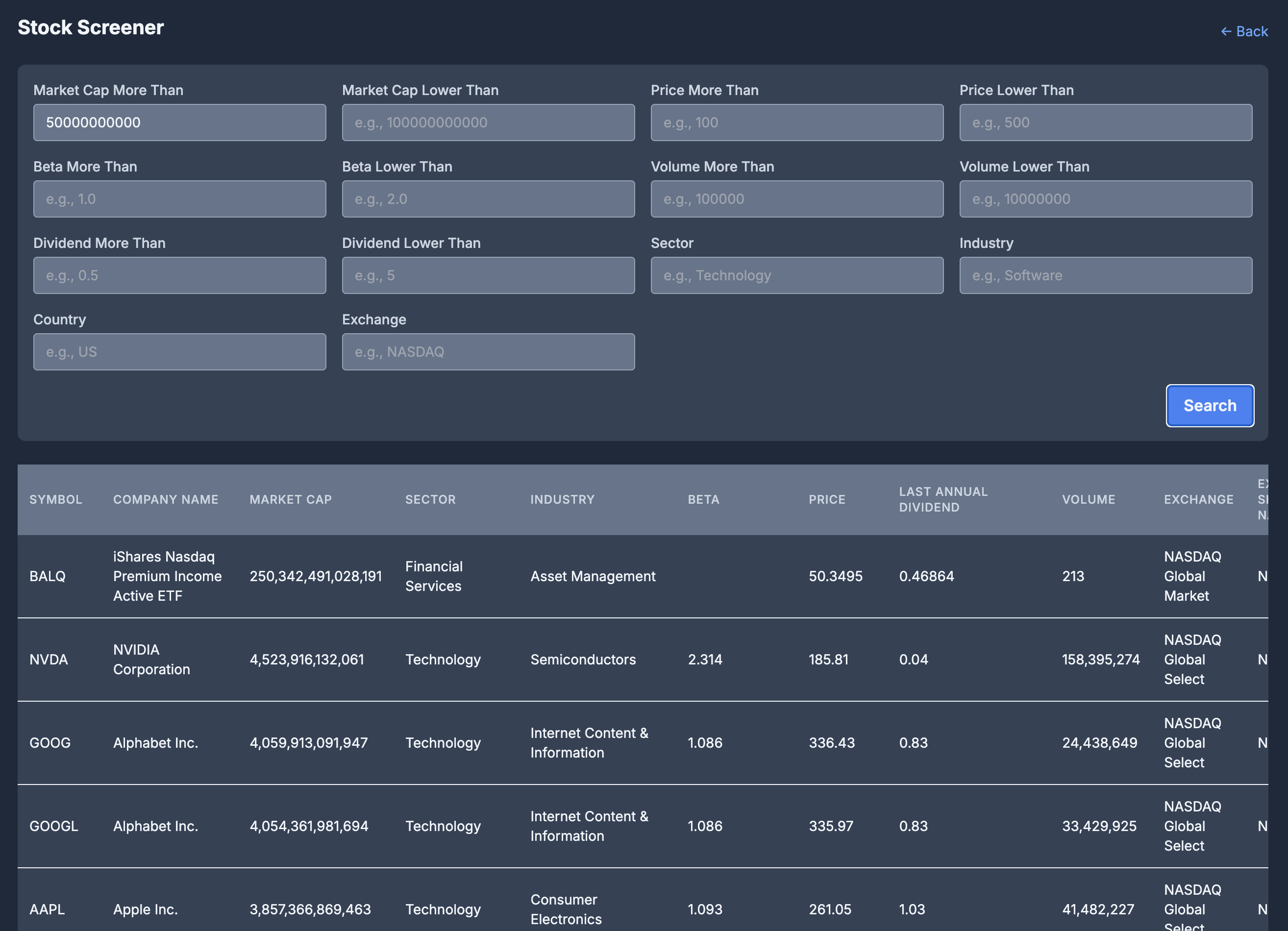 Stock Screener screenshot